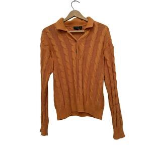 Sparrs vintage 100% Cotton Cable Knit Polo Sweater Orange Medium